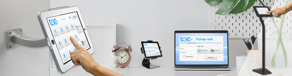 Permite que los empleados de la empresa puedan fichar mediante un código pin desde un punto de fichaje (dispositivo móvil o tableta) que se pueden ubicar a modo de quiosco encima de un pie o stand para dispositivos en cualquier parte de la empresa, por ejemplo en la entrada de la misma. No hay límite de dispositivos, es decir puede crear tantos puntos de fichaje como requiera y luego puede colocar varios dispositivos repartidos en la empresa, cada dispositivo puede diferenciar la zona desde donde se fichó.
